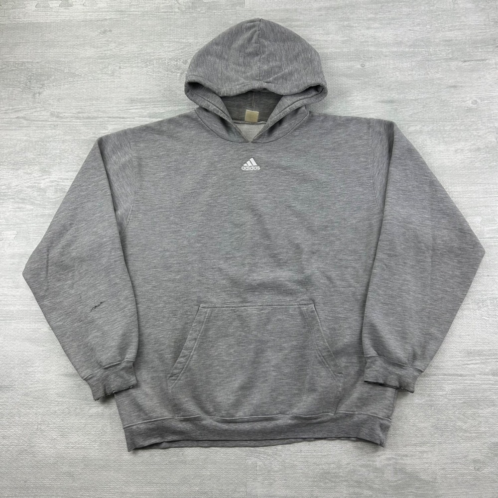 Vintage 90s‎ Adidas Sweatshirt Size XXL Gray Center Logo Hoodie Skater